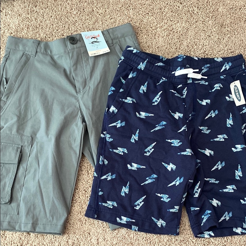 Gray Cargo Shorts and Navy Patterned Shorts
